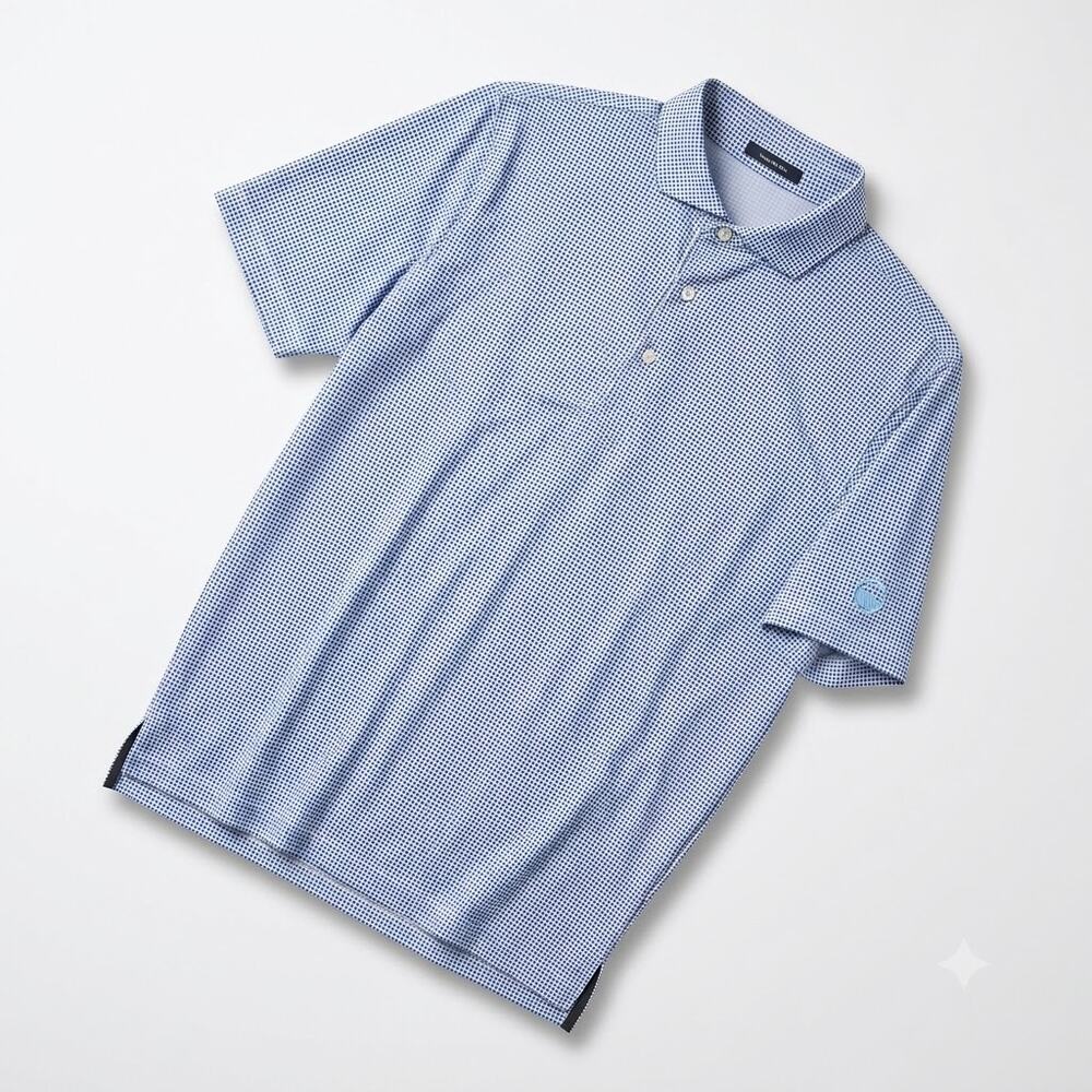 TURTLESON Performance Golf Polo Blue White Diamond Check Country Club Mens Large
